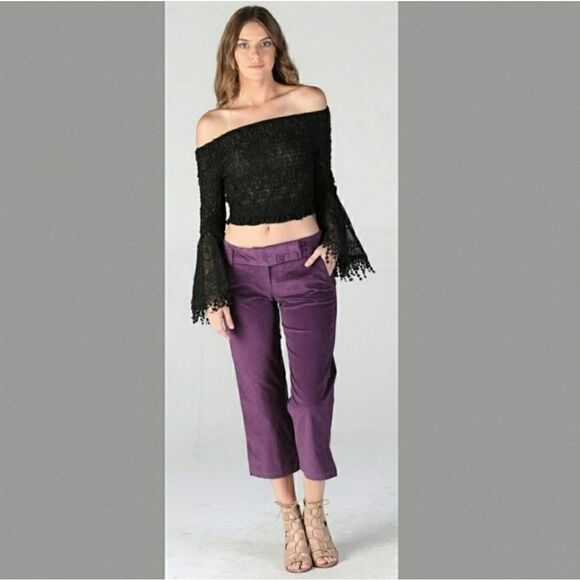 VELVET DEEP PURPLE CAPRI PANTS - Picture 2 of 5